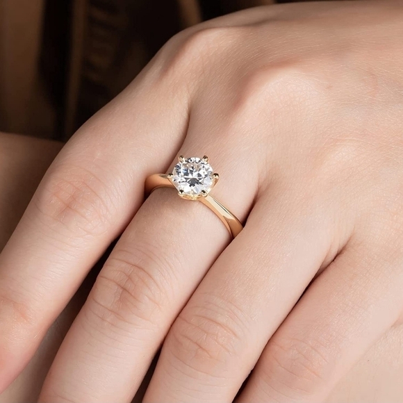 CERTIFIED 14k Yellow Gold 2.0ct Diamond Ring Engagement Moissanite 925 Wedding - Picture 1 of 6